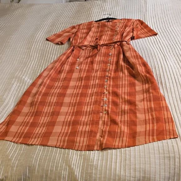 Altuzarra Picotee Orange Checkered Midi Dress In Cayenne Canyon Clay Size 42 - Picture 9 of 16